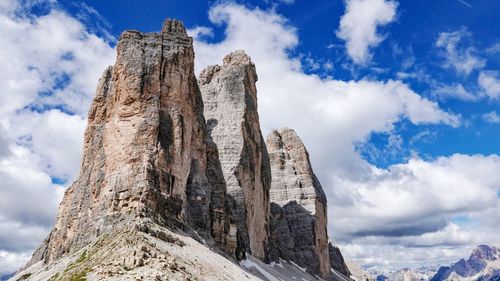 Low angle view of rock formation against sky