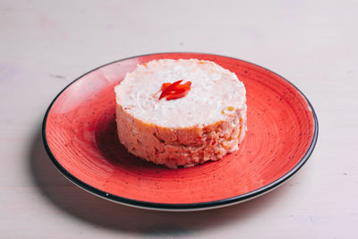 Close-up of dessert in plate on table