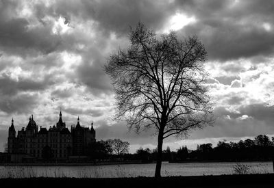 Silhouette of buildings against cloudy sky