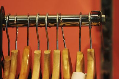 Close-up of clothes hanging on rack