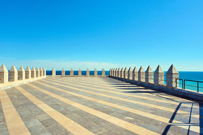 Scenic view of beach against clear blue sky