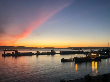 View of marina at sunset