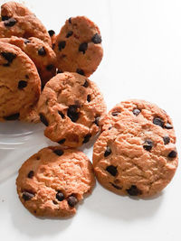 High angle view of cookies in plate