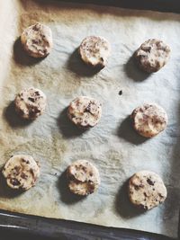 High angle view of cookies on table