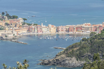 Panoramic aerial view of sestri levante and the gulf of tigullio from the path to punta manara