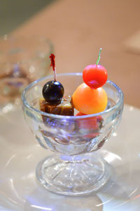 Close-up of fruits in glass