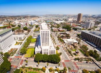 High angle view of buildings in city