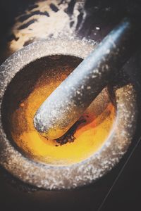 Close-up of mortar and pestle