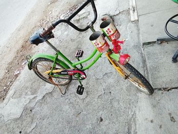 High angle view of bicycle parked on street