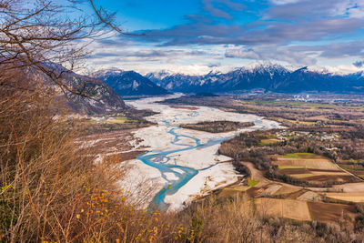 The meanders of the tagliamento. last natural river of europe. friuli. italy