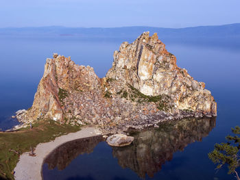 Rock of shamans near olkhon island on baikal lake.