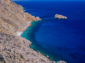 High angle view of rocks on beach