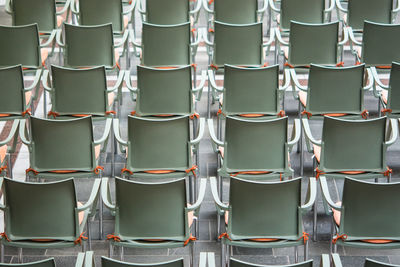 Close-up of empty seats in row