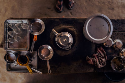 Directly above shot of cooking utensil on table