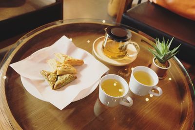 Close-up of food served on table