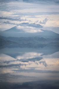 Scenic view of mountains against sky during sunset