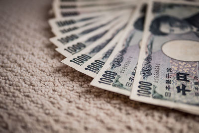 High angle view of text on table