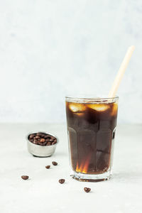 Espresso tonic, refreshment summer drink with tonic water, coffee and ice. trendy coffee drink.