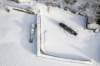 High angle view of snow covered landscape