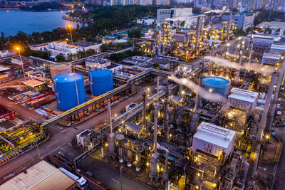 High angle view of illuminated city at night