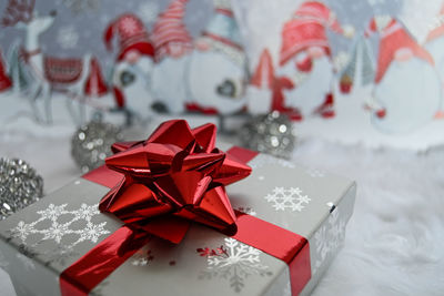 Close-up of christmas decorations on table