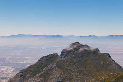 Scenic view of mountains against clear blue sky