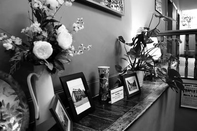 Flower vase on table at home