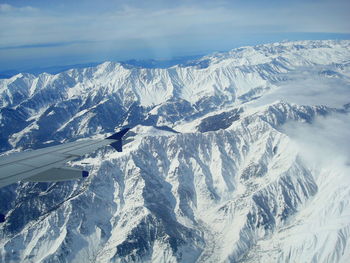 Aerial view of snow covered mountain