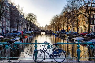 Bicycles parked in canal