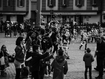 Crowd at music concert in city