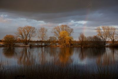 Scenic view of lake against sky during sunset