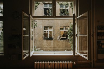 View of building seen through window