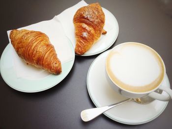 High angle view of breakfast served on table