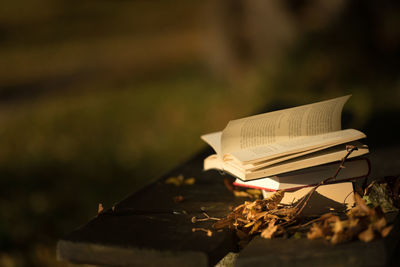 Close-up of stack of books