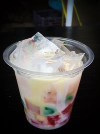 Close-up of ice cream in glass on table