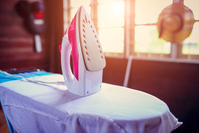 Close-up of mannequin on table at home