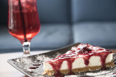 Close-up of red wine on table
