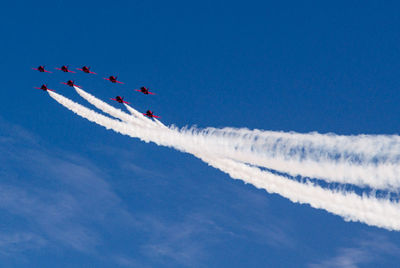 Low angle view of airshow against sky