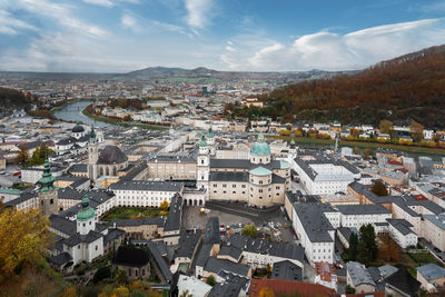 High angle view of townscape against sky