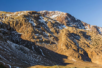 Scenic view of snowcapped mountain against clear sky