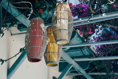 Low angle view of hanging lamps