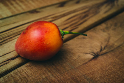 High angle view of apples on table