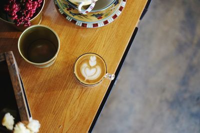 High angle view of coffee on table