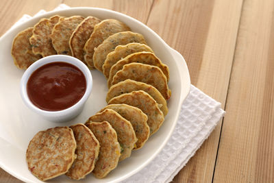 High angle view of breakfast on table