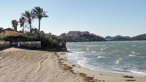 Scenic view of sea against clear sky