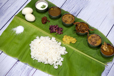 High angle view of food on table