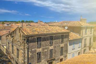 Roofs of old european houses in soft sunlight