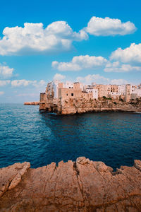 View from the panoramic terrace of polignano a mare of the apulian village in the province of bari