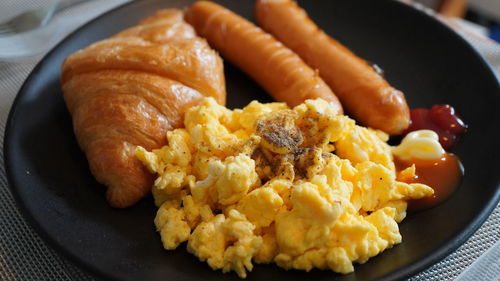 High angle view of breakfast served in plate