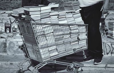 Stack of shopping cart for sale at street market